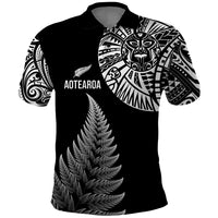 Personalised New Zealand Maori Art Tattoo and Silver Fern Polo Shirt LT03 Black - Polynesian Pride