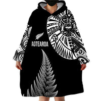 Personalised New Zealand Maori Art Tattoo and Silver Fern Wearable Blanket Hoodie LT03 - Polynesian Pride