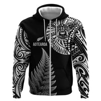 Personalised New Zealand Maori Art Tattoo and Silver Fern Zip Hoodie LT03 Zip Hoodie Black - Polynesian Pride