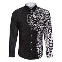 Polynesian Art Traditional Tattoo Pattern Family Matching Mermaid Dress and Hawaiian Shirt LT03 Dad's Shirt - Long Sleeve Black - Polynesian Pride