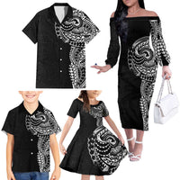 Polynesian Art Traditional Tattoo Pattern Family Matching Off The Shoulder Long Sleeve Dress and Hawaiian Shirt LT03 - Polynesian Pride