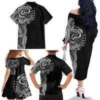 Polynesian Art Traditional Tattoo Pattern Family Matching Off The Shoulder Long Sleeve Dress and Hawaiian Shirt LT03 - Polynesian Pride