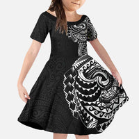 Polynesian Art Traditional Tattoo Pattern Family Matching Tank Maxi Dress and Hawaiian Shirt LT03 Daughter's Dress Black - Polynesian Pride