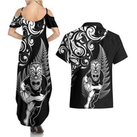 New Zealand Maori Warrior Rugby Couples Matching Summer Maxi Dress and Hawaiian Shirt Silver Fern LT03 - Polynesian Pride