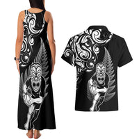 New Zealand Maori Warrior Rugby Couples Matching Tank Maxi Dress and Hawaiian Shirt Silver Fern LT03 - Polynesian Pride