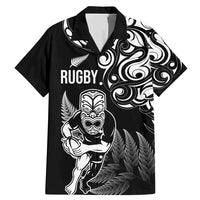 New Zealand Maori Warrior Rugby Family Matching Mermaid Dress and Hawaiian Shirt Silver Fern LT03 Dad's Shirt - Short Sleeve Black - Polynesian Pride