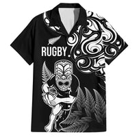 New Zealand Maori Warrior Rugby Family Matching Off Shoulder Maxi Dress and Hawaiian Shirt Silver Fern LT03 Dad's Shirt - Short Sleeve Black - Polynesian Pride