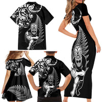 New Zealand Maori Warrior Rugby Family Matching Short Sleeve Bodycon Dress and Hawaiian Shirt Silver Fern LT03 - Polynesian Pride