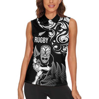 New Zealand Maori Warrior Rugby Women Sleeveless Polo Shirt Silver Fern LT03 - Polynesian Pride