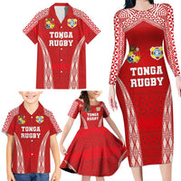 Custom Tonga Pacific Rugby 2024 Family Matching Long Sleeve Bodycon Dress and Hawaiian Shirt Ngatu Tribal Pattern LT03 - Polynesian Pride