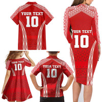 Custom Tonga Pacific Rugby 2024 Family Matching Long Sleeve Bodycon Dress and Hawaiian Shirt Ngatu Tribal Pattern LT03 - Polynesian Pride