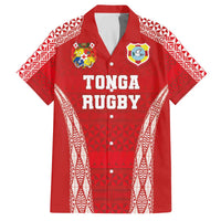 Custom Tonga Pacific Rugby 2024 Family Matching Off The Shoulder Long Sleeve Dress and Hawaiian Shirt Ngatu Tribal Pattern LT03 Dad's Shirt - Short Sleeve Red - Polynesian Pride