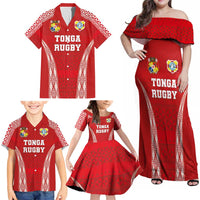 Custom Tonga Pacific Rugby 2024 Family Matching Off Shoulder Maxi Dress and Hawaiian Shirt Ngatu Tribal Pattern LT03 - Polynesian Pride