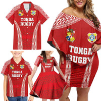 Custom Tonga Pacific Rugby 2024 Family Matching Off Shoulder Short Dress and Hawaiian Shirt Ngatu Tribal Pattern LT03 - Polynesian Pride