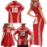 Custom Tonga Pacific Rugby 2024 Family Matching Short Sleeve Bodycon Dress and Hawaiian Shirt Ngatu Tribal Pattern LT03 - Polynesian Pride