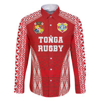 Custom Tonga Pacific Rugby 2024 Family Matching Short Sleeve Bodycon Dress and Hawaiian Shirt Ngatu Tribal Pattern LT03 Dad's Shirt - Long Sleeve Red - Polynesian Pride