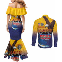 American Samoa Fautasi Couples Matching Mermaid Dress and Long Sleeve Button Shirt Bald Eage and Sailfish with Kakau Motifs LT03 - Polynesian Pride