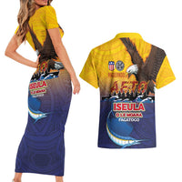 American Samoa Fautasi Couples Matching Short Sleeve Bodycon Dress and Hawaiian Shirt Bald Eage and Sailfish with Kakau Motifs LT03 - Polynesian Pride