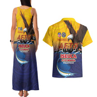 American Samoa Fautasi Couples Matching Tank Maxi Dress and Hawaiian Shirt Bald Eage and Sailfish with Kakau Motifs LT03 - Polynesian Pride