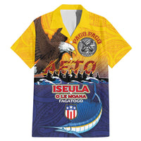 American Samoa Fautasi Family Matching Mermaid Dress and Hawaiian Shirt Bald Eage and Sailfish with Kakau Motifs LT03 Dad's Shirt - Short Sleeve Yellow - Polynesian Pride