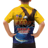 American Samoa Fautasi Family Matching Off The Shoulder Long Sleeve Dress and Hawaiian Shirt Bald Eage and Sailfish with Kakau Motifs LT03 - Polynesian Pride
