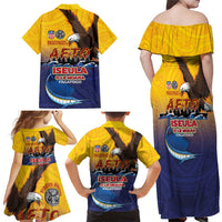 American Samoa Fautasi Family Matching Off Shoulder Maxi Dress and Hawaiian Shirt Bald Eage and Sailfish with Kakau Motifs LT03 - Polynesian Pride