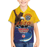 American Samoa Fautasi Family Matching Summer Maxi Dress and Hawaiian Shirt Bald Eage and Sailfish with Kakau Motifs LT03 Son's Shirt Yellow - Polynesian Pride