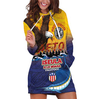 American Samoa Fautasi Hoodie Dress Bald Eage and Sailfish with Kakau Motifs LT03 Yellow - Polynesian Pride
