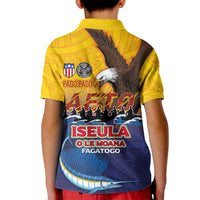 American Samoa Fautasi Kid Polo Shirt Bald Eage and Sailfish with Kakau Motifs - Polynesian Pride