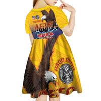 American Samoa Fautasi Kid Short Sleeve Dress Bald Eage and Sailfish with Kakau Motifs LT03 - Polynesian Pride