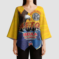 American Samoa Fautasi Kimono Sleeve Blouse Bald Eage and Sailfish with Kakau Motifs - Polynesian Pride