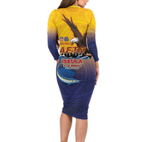 American Samoa Fautasi Long Sleeve Bodycon Dress Bald Eage and Sailfish with Kakau Motifs LT03 - Polynesian Pride