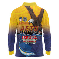 American Samoa Fautasi Long Sleeve Polo Shirt Bald Eage and Sailfish with Kakau Motifs LT03 - Polynesian Pride