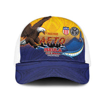 American Samoa Fautasi Mesh Trucker Cap Bald Eage and Sailfish with Kakau Motifs - Polynesian Pride