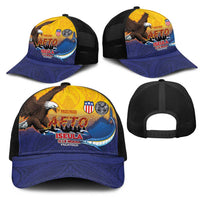 American Samoa Fautasi Mesh Trucker Cap Bald Eage and Sailfish with Kakau Motifs - Polynesian Pride