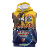 American Samoa Fautasi Sleeveless Hoodie Bald Eage and Sailfish with Kakau Motifs LT03 Yellow - Polynesian Pride
