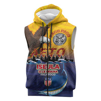 American Samoa Fautasi Sleeveless Zip Hoodie Bald Eage and Sailfish with Kakau Motifs LT03 Yellow - Polynesian Pride