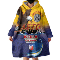 American Samoa Fautasi Wearable Blanket Hoodie Bald Eage and Sailfish with Kakau Motifs LT03 - Polynesian Pride