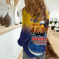 American Samoa Fautasi Women Casual Shirt Bald Eage and Sailfish with Kakau Motifs LT03 - Polynesian Pride