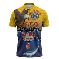 American Samoa Fautasi Zipper Polo Shirt Bald Eage and Sailfish with Kakau Motifs LT03 Yellow - Polynesian Pride