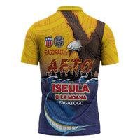 American Samoa Fautasi Zipper Polo Shirt Bald Eage and Sailfish with Kakau Motifs LT03 - Polynesian Pride