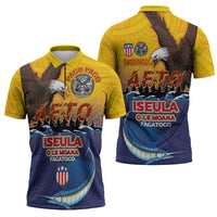 American Samoa Fautasi Zipper Polo Shirt Bald Eage and Sailfish with Kakau Motifs LT03 - Polynesian Pride
