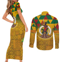 Melanesian Vanuatu Couples Matching Short Sleeve Bodycon Dress and Long Sleeve Button Shirt With Tapa Tribal Pattern and Triangle Geometric Tricolor LT03 - Polynesian Pride