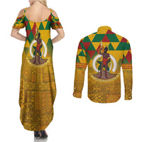 Melanesian Vanuatu Couples Matching Summer Maxi Dress and Long Sleeve Button Shirt With Tapa Tribal Pattern and Triangle Geometric Tricolor LT03 - Polynesian Pride