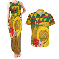 Melanesian Vanuatu Couples Matching Tank Maxi Dress and Hawaiian Shirt With Tapa Tribal Pattern and Triangle Geometric Tricolor LT03 Yellow - Polynesian Pride
