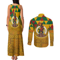 Melanesian Vanuatu Couples Matching Tank Maxi Dress and Long Sleeve Button Shirt With Tapa Tribal Pattern and Triangle Geometric Tricolor LT03 - Polynesian Pride