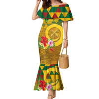 Melanesian Vanuatu Family Matching Mermaid Dress and Hawaiian Shirt With Tapa Tribal Pattern and Triangle Geometric Tricolor LT03 Mom's Dress Yellow - Polynesian Pride