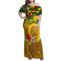 Melanesian Vanuatu Family Matching Off Shoulder Maxi Dress and Hawaiian Shirt With Tapa Tribal Pattern and Triangle Geometric Tricolor LT03 Mom's Dress Yellow - Polynesian Pride