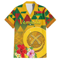 Melanesian Vanuatu Family Matching Short Sleeve Bodycon Dress and Hawaiian Shirt With Tapa Tribal Pattern and Triangle Geometric Tricolor LT03 Dad's Shirt - Short Sleeve Yellow - Polynesian Pride