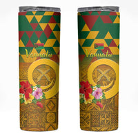 Melanesian Vanuatu Skinny Tumbler With Tapa Tribal Pattern and Triangle Geometric Tricolor LT03 Yellow - Polynesian Pride